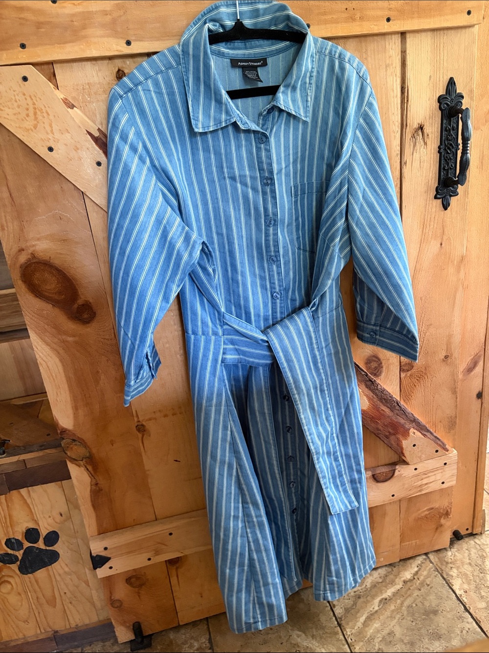 Ashley Stewart Light Blue Striped Shirt Dress, 18